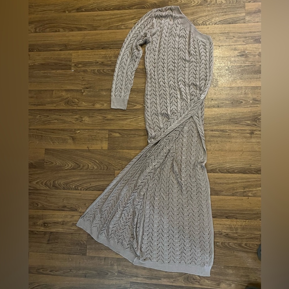 Beige Knit Over the Shoulder Sweater Dress